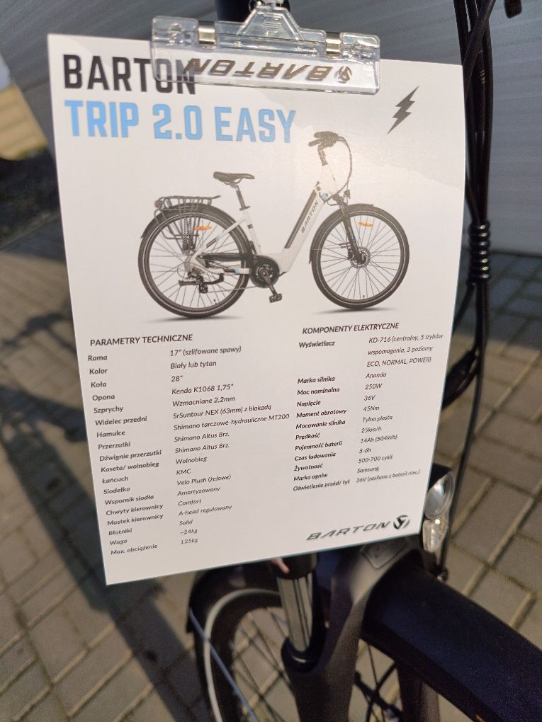 Rower elektryczny Barton Trip 2.0 Easy. Gratis zamknięcie łańcuchowe.