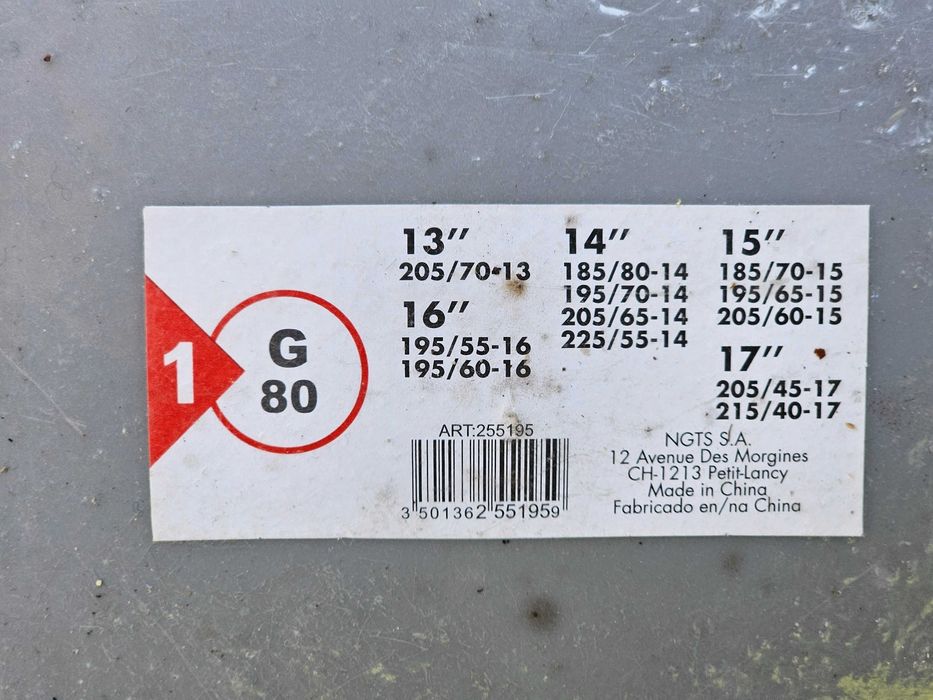 Łańcuchy na koła, śniegowe krzyżakowe - rozmiary kół na zdjęciach