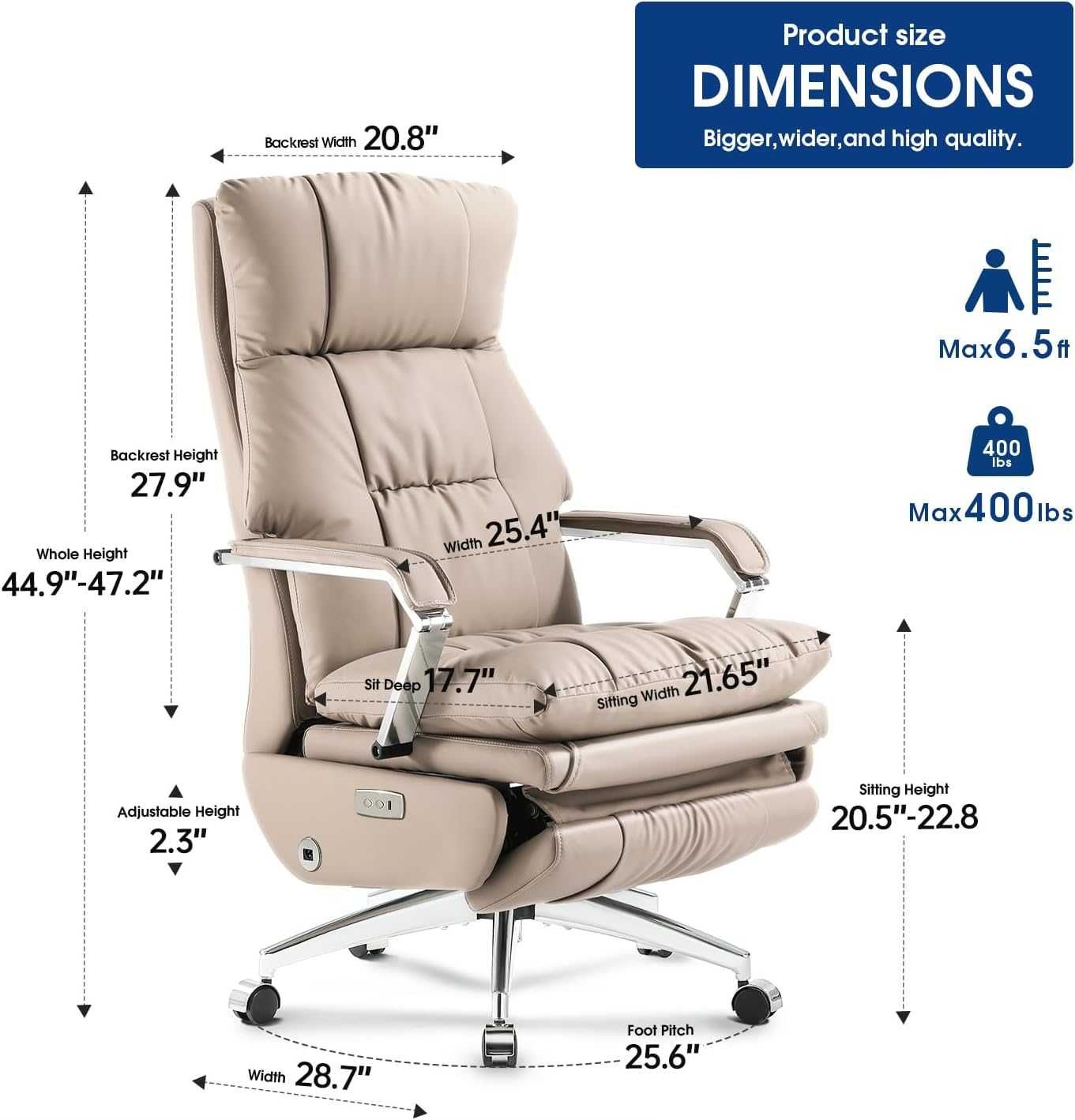 Cadeira elétrica ergonômica escritório reclinável c/ apoio pés  lombar