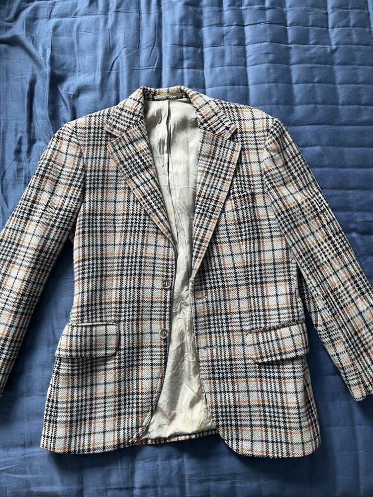 Elegancka marynarka w kratę szara czarna paski oversize