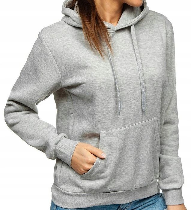 Damska Bluza Dresowa Kangurka Z Kapturem Ocieplana M Szara Jasna