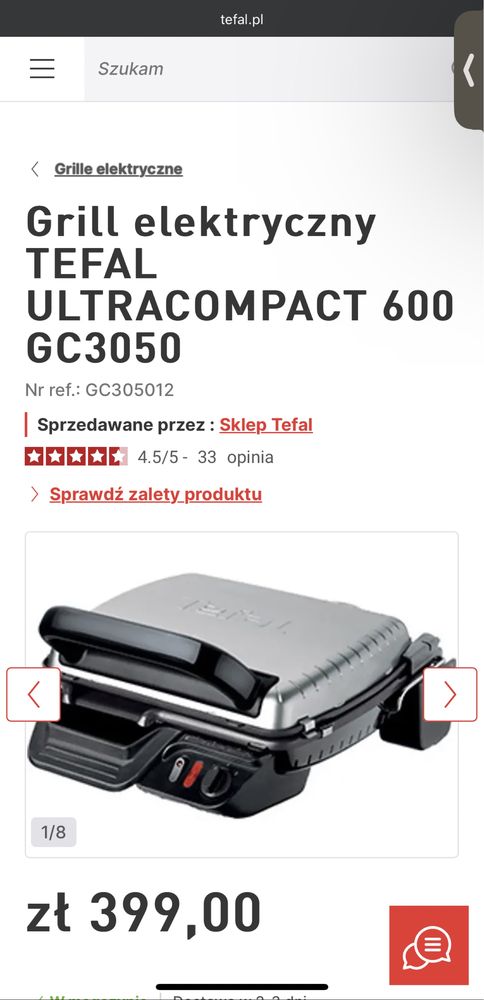 Grill elektryczny TEFAL GC3050 składany 2000w