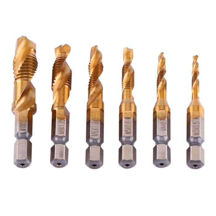 Conjunto de 6 Pcs Brocas Machos de Roscar HSS com Titánio Revestido