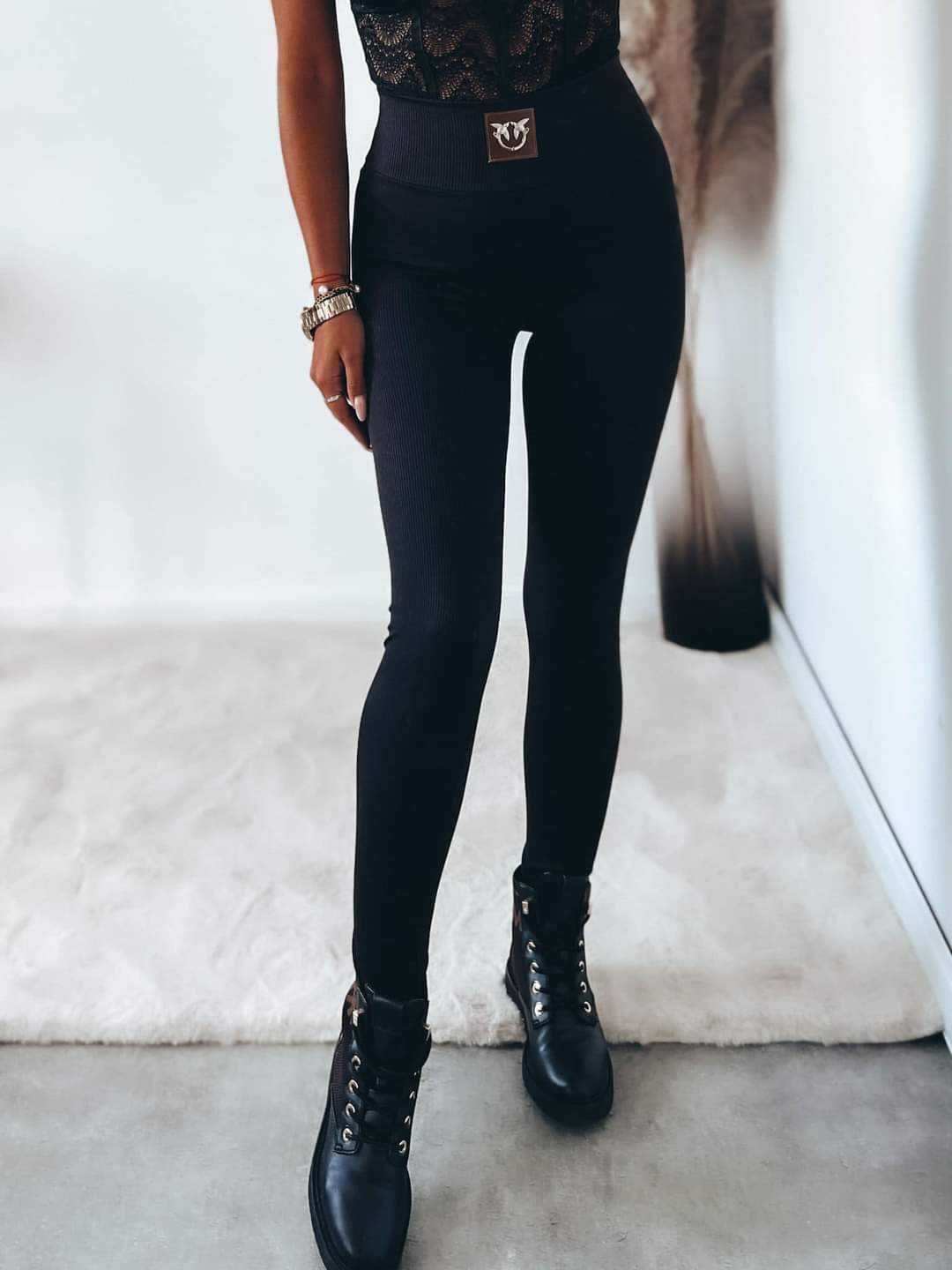 Legginsy Pinko prążkowane XL  czarne