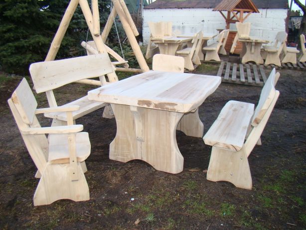 Zestaw meble ogrodowe - Drewniany stół i 2 ławki 1,2m