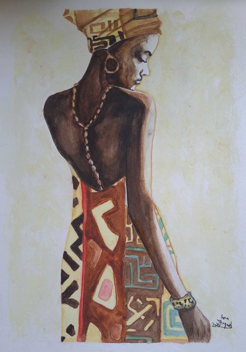 30€ pintura aguarela "a mulher do vestido"