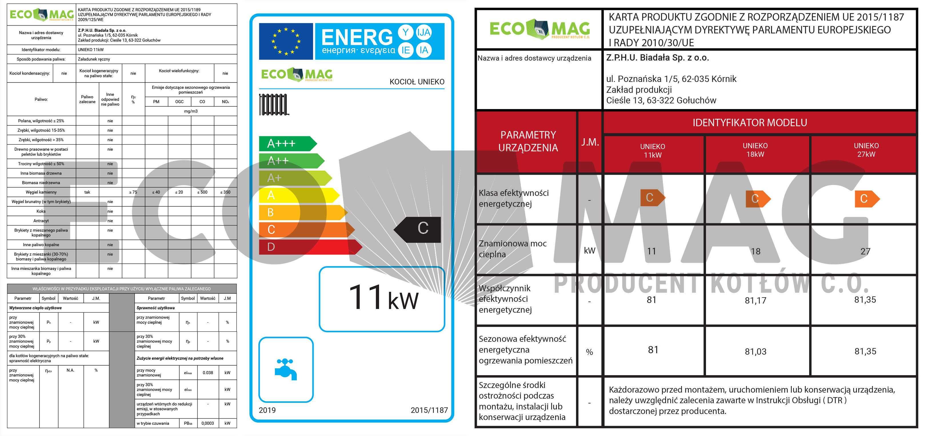 UNIEKO 11 kW Kotły węglowe piec, kocioł 5 KLASA - ECODESIGN