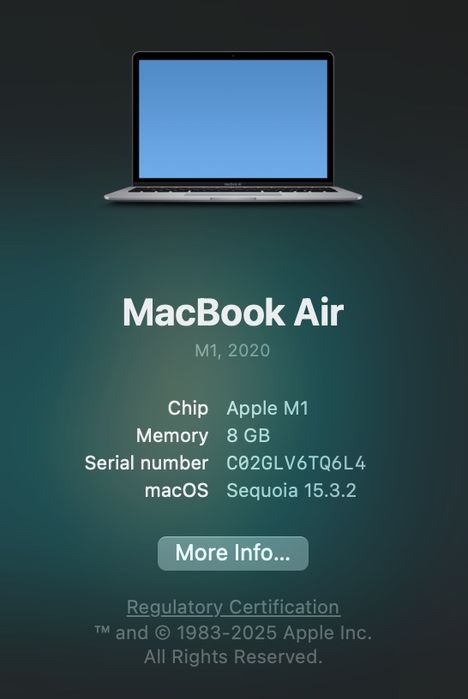 Apple Macbook Air M1 256gb like new