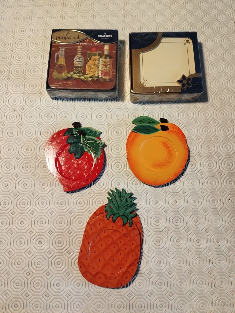Caixas coleção (madeira,loiça,,metal,tecido) bases copos