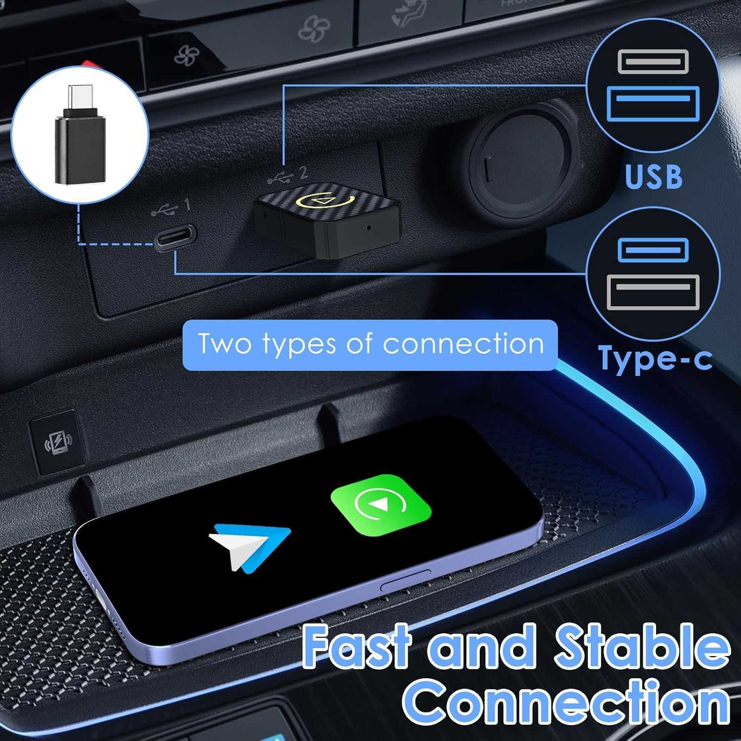 2w1 bezprzewodowy adapter Carplay do Apple iOS Android Auto Smart USB