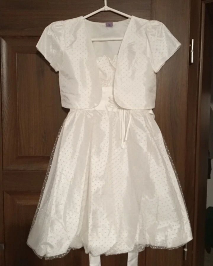 Biała sukienka z bolerkiem siateczka dwuwarstwowa