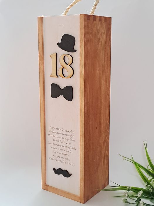 Pudełko na wino Urodziny 18 Pamiątka Prezent Handmade