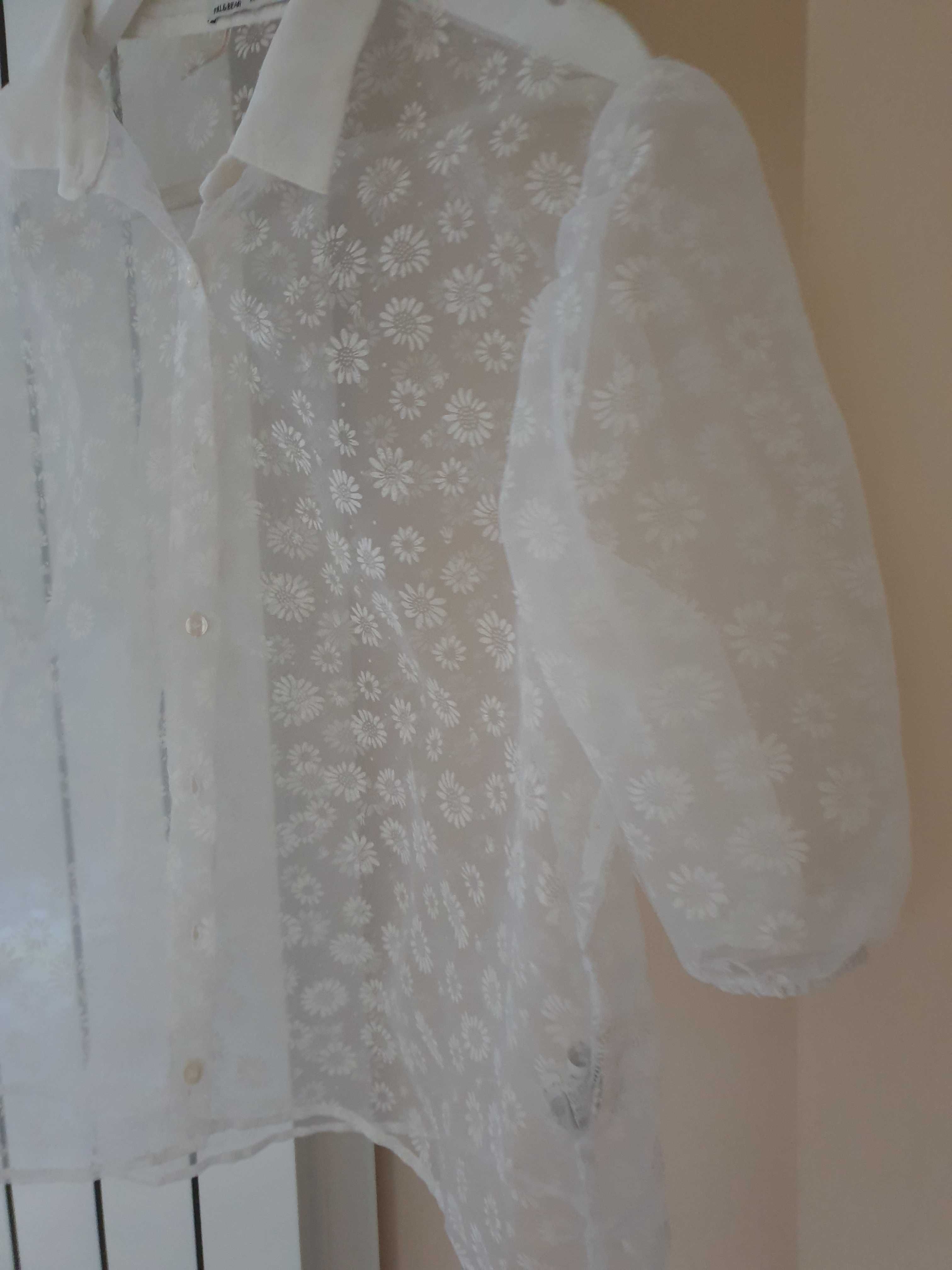 Biała przezroczysta koszula oversize Pull&Bear r. XL