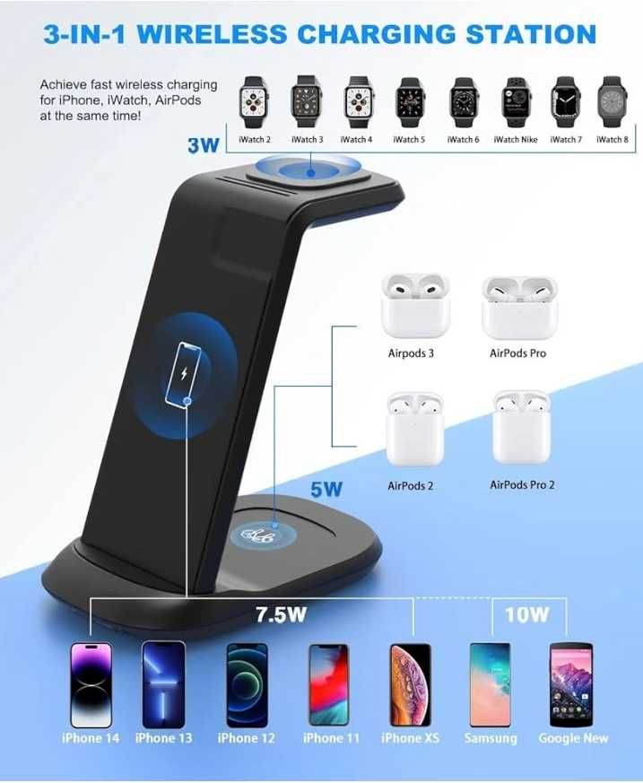 Ładowarka stacja bezprzewodowa indukcyjna 3w1 Iphone Watch AirPods 18W