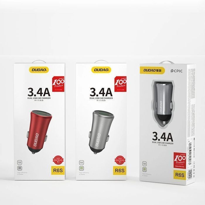 Dudao 3,4A inteligentna ładowarka samochodowa 2x USB srebrny