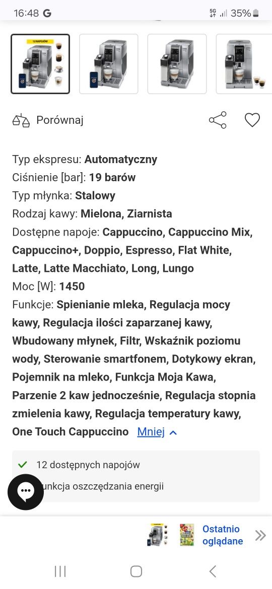 Ekspres DELONGHI Dinamica Plus ECAM 370.95.S