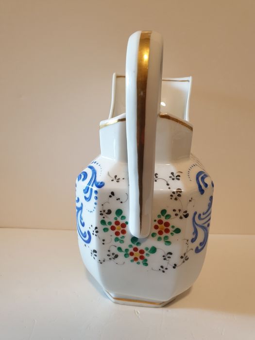 Lindo antigo jarro francês em porcelana esmaltada à mão