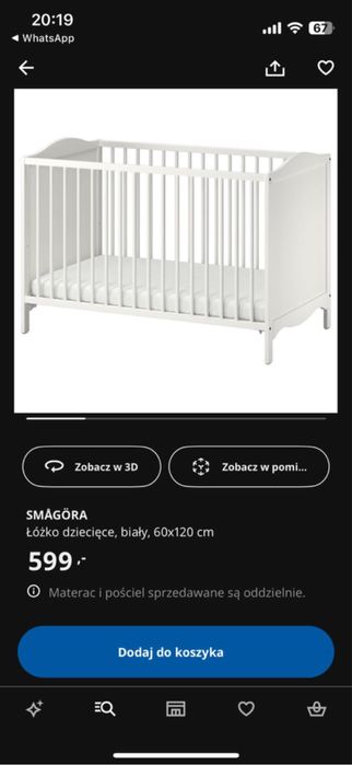 Łóżeczko Smagora + materac Hilding dobranocka