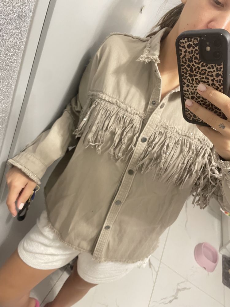 Kurtka katana boho Zara z frędzelkami