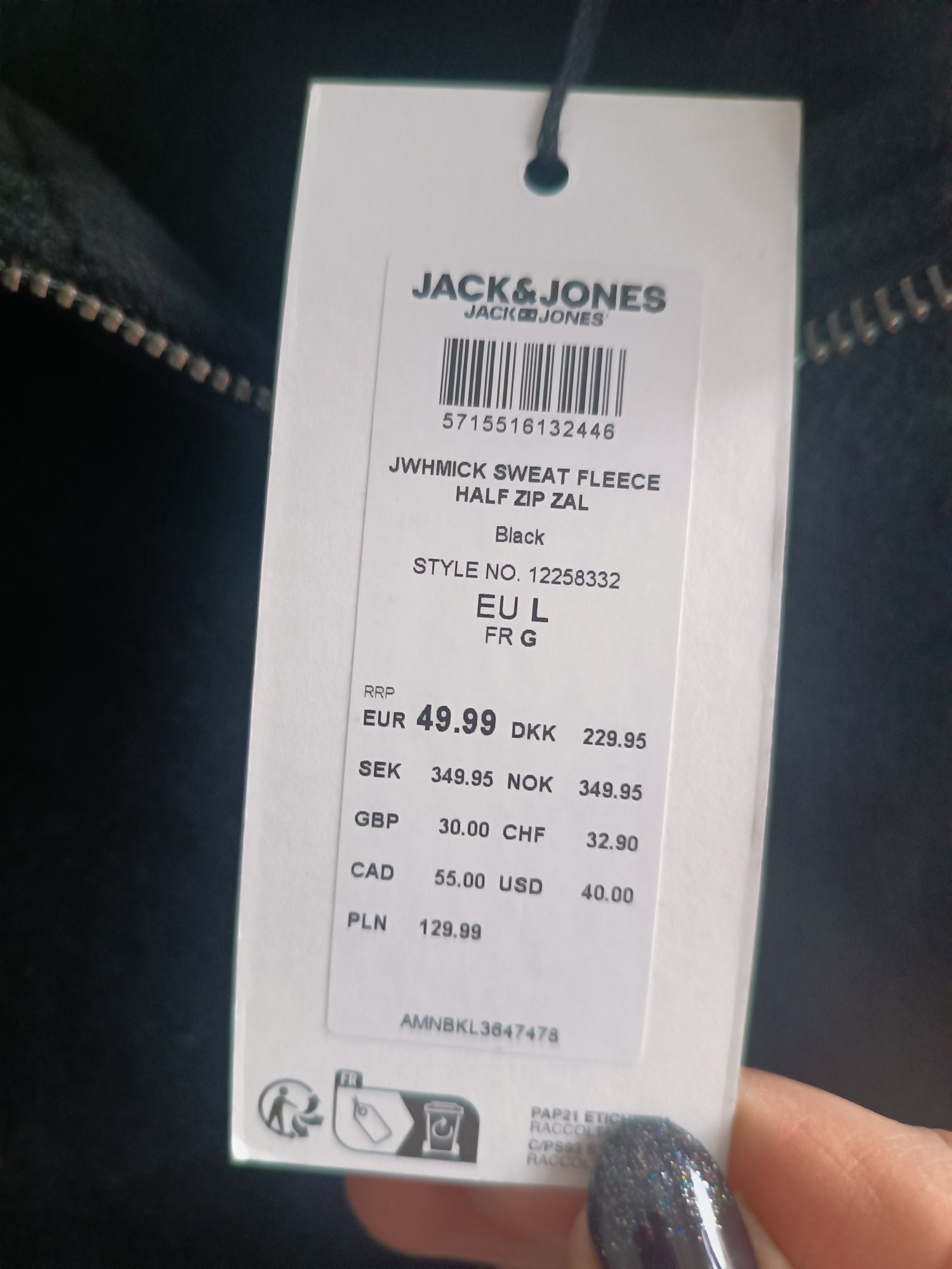Bluza polar męska Jack & Jones czarna- L.Nowa z metką