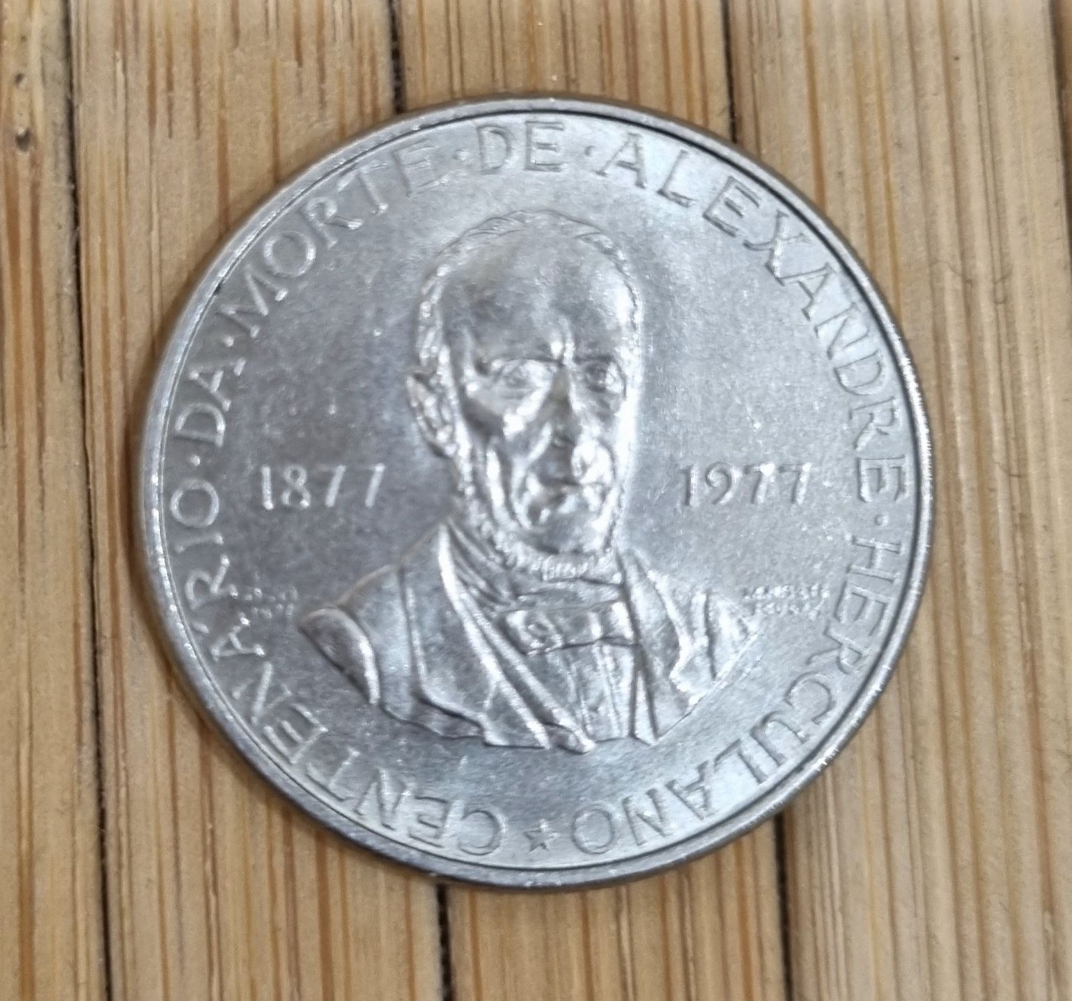 7 moedas de 1977 de 5,00 escudos centenário da morte de Alexandre Herc