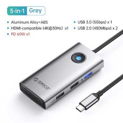 Orico usb hub 5в1 - hdmi, pd 60W, usb 3.0