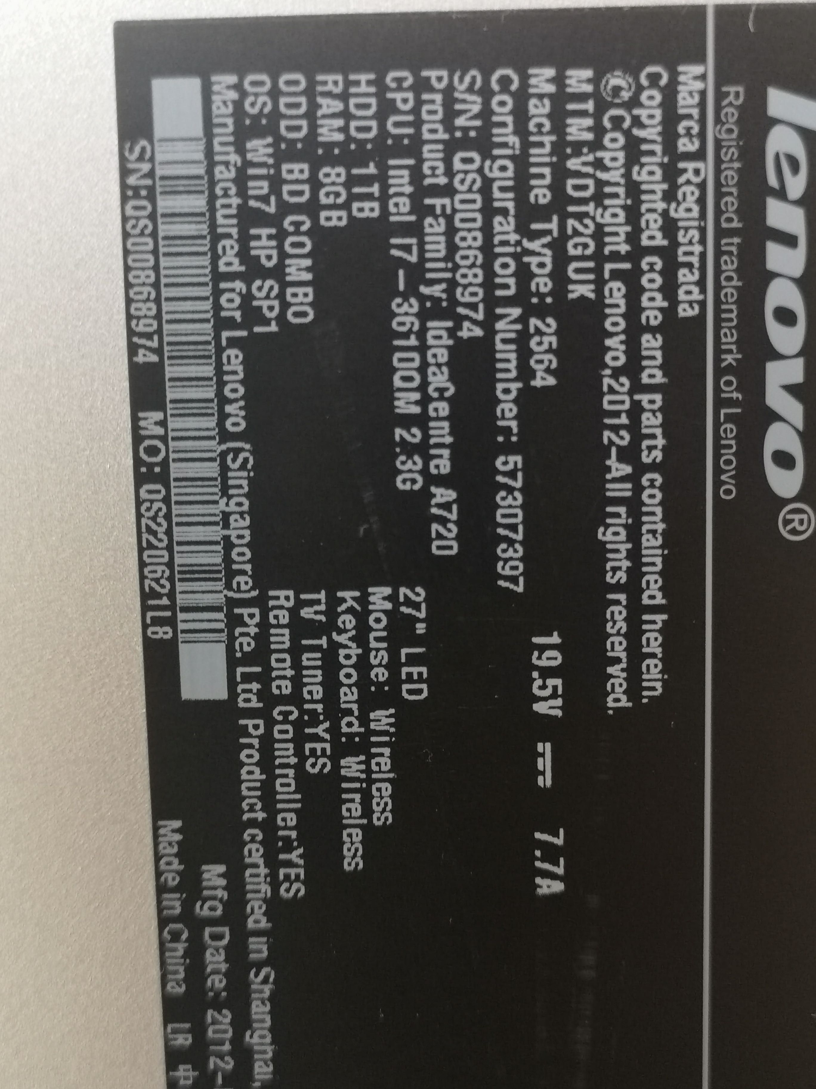 PC all in one Lenovo IdeaCenter A730 srebrny