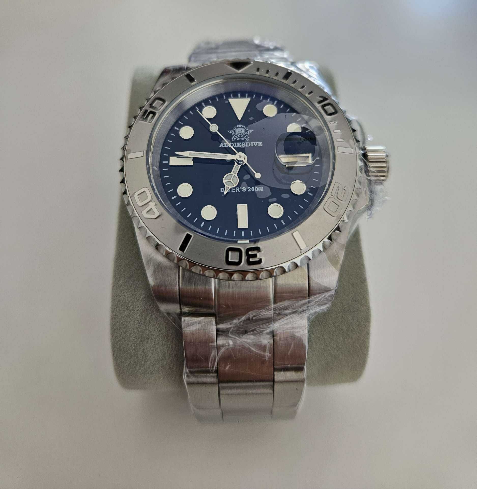 Nowy męski zegarek Addiesdive diver (nurek) srebrny bezel