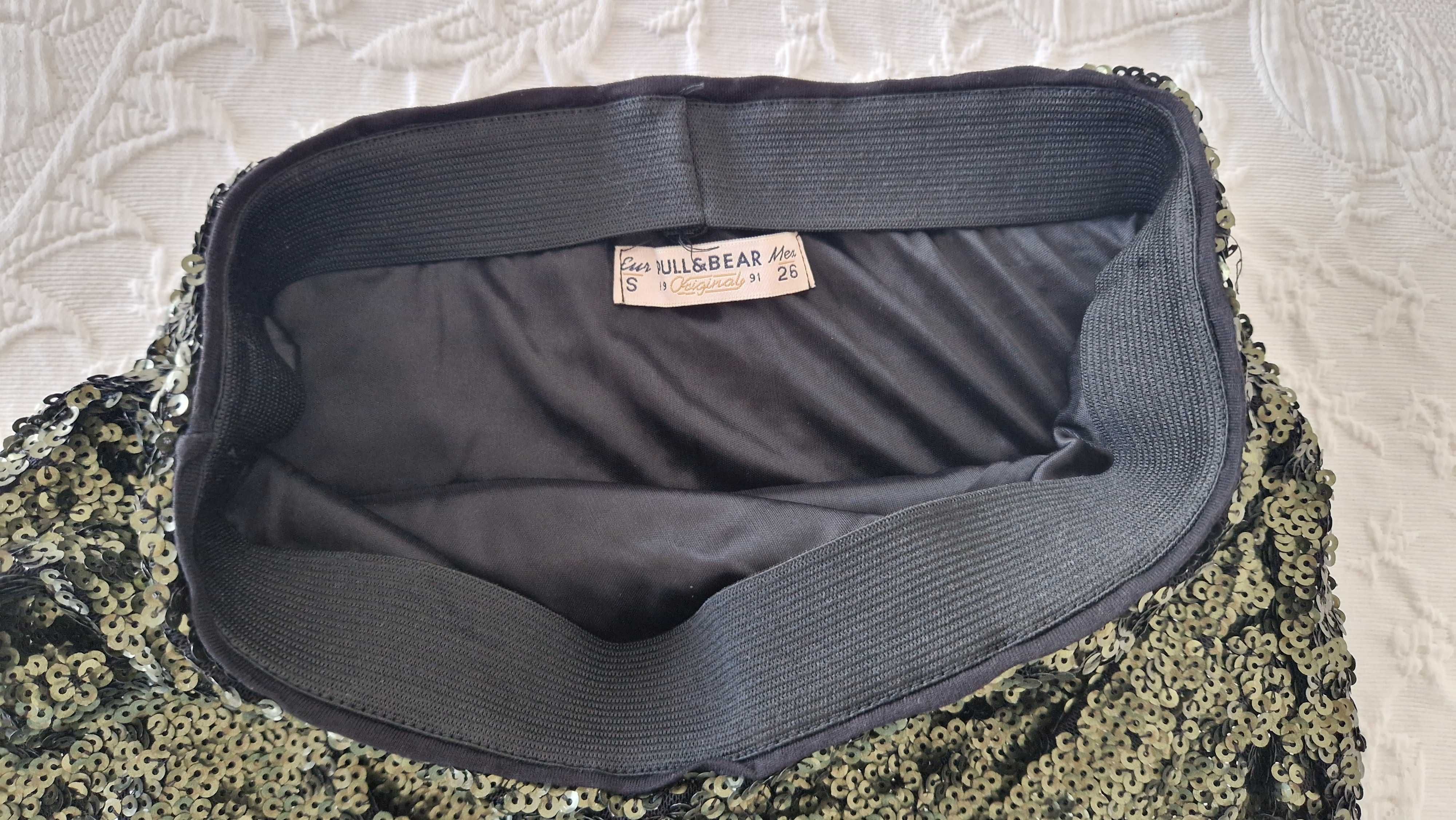 Saia de lantejoulas verdes, Pull & Bear, tamanho S, nova