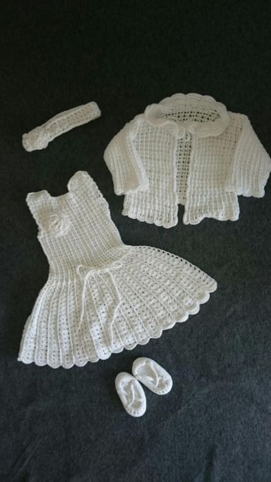 Sukienka do Chrztu Św ręcznie robiona + sweterek + akcesoria