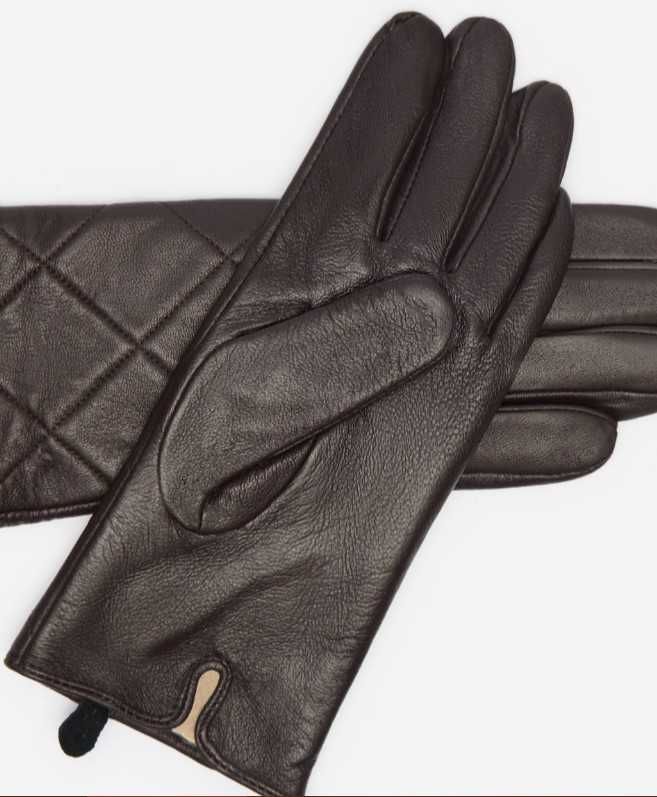 Кожаные женские перчатки коричневые черные