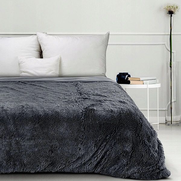 Koc narzuta na łóżko 200x220 Dwustronny Futrzak Tifany1 Stal