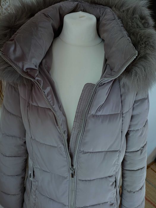 Włoska, ciepła pikowana kurtka, płaszcz z kapturem