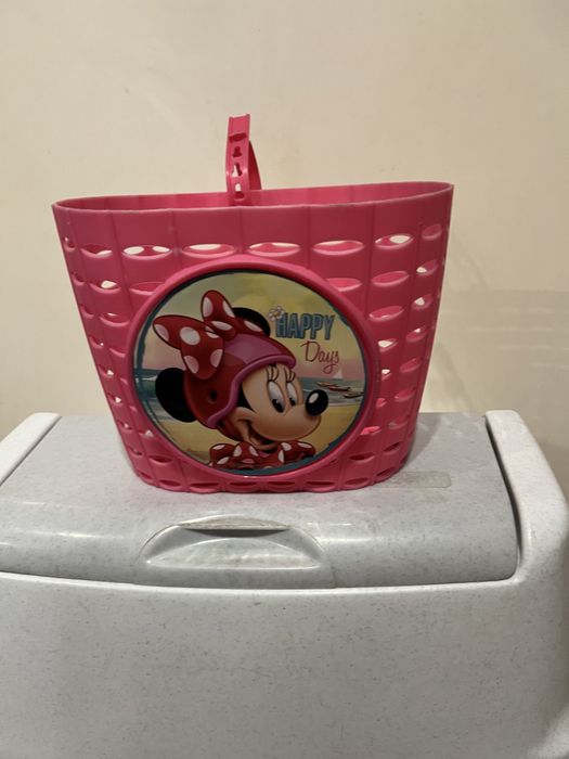 Koszyk różowy na rower dziecięcy z myszką miki na trytytki