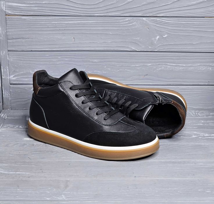 Мужские кожаные черные кеды ботинки кроссовки на байке с молнией!!!