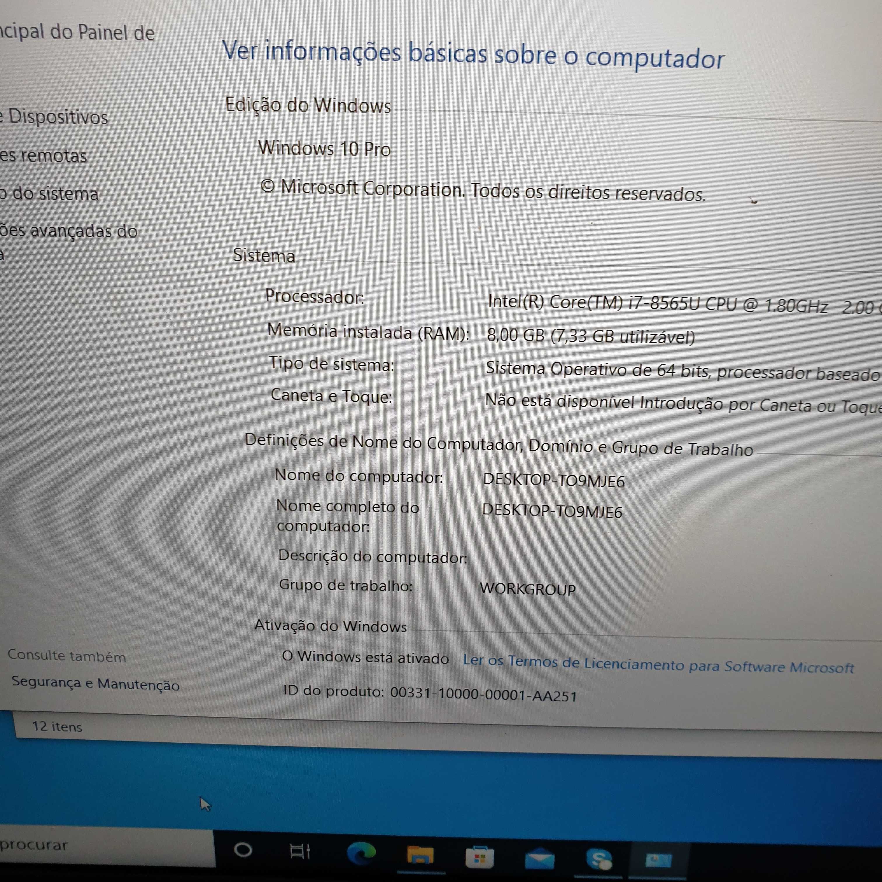 lenovo L590 processador i7-8565 disco ssd 512, memória 8gb,