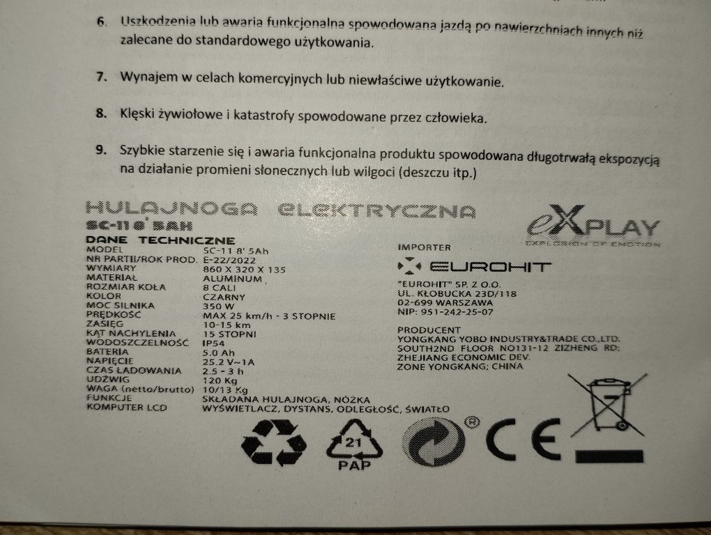 Sprzedam hulajnogę elektryczną Escooter SC