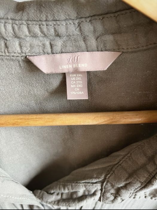 Sukienka tunika koszula len lniana H&M XXL KHAKI
