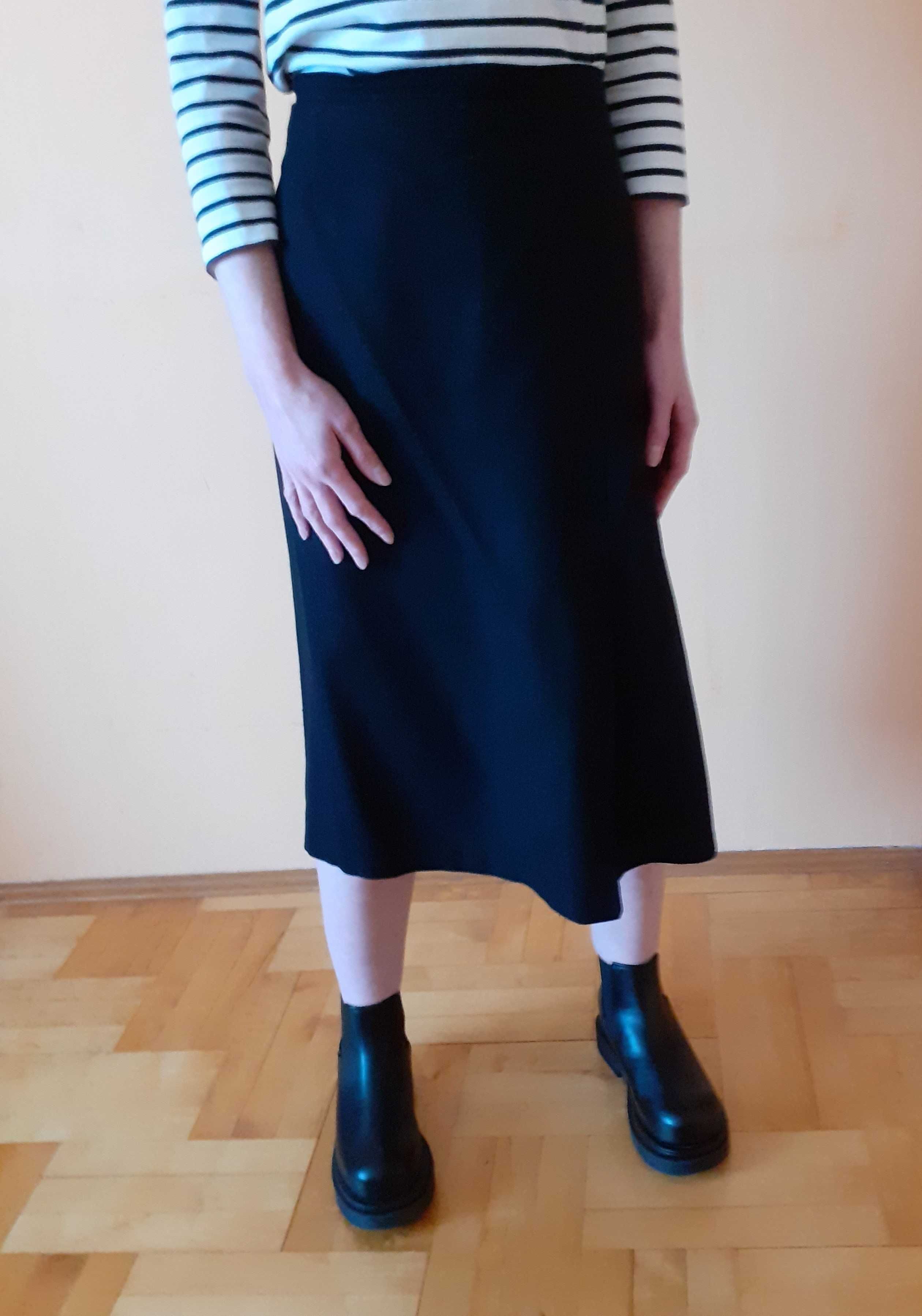 38 40 42 Spódnica midi czarna wełniana 100% wełna basic vintage retro