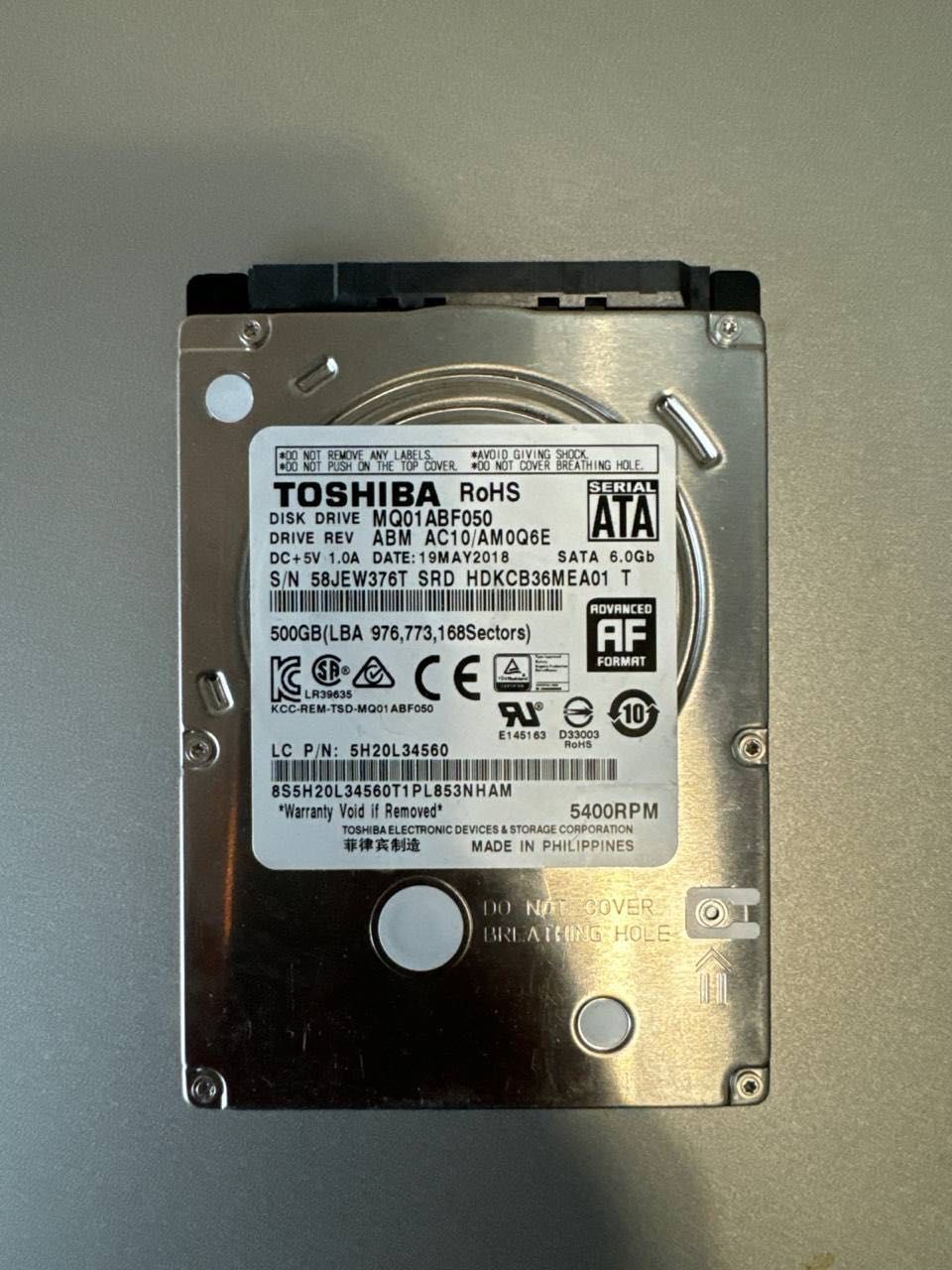 Жорсткий диск 500 ГБ Toshiba (2.5", 5400 об/хв, 8 МБ, SATAII,)