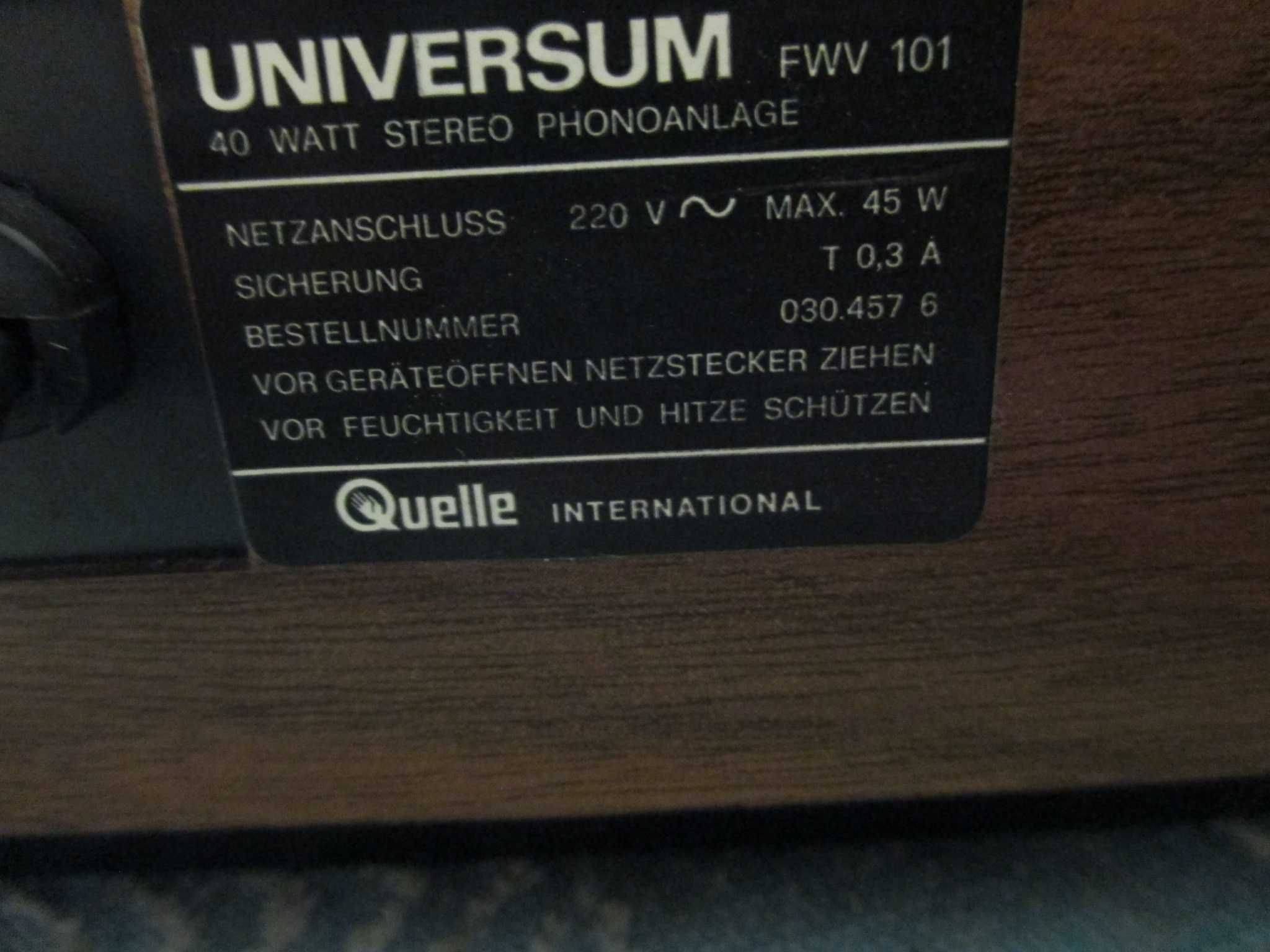 stary gramofon UNIVERSUM STEREO FWV 101 - używany