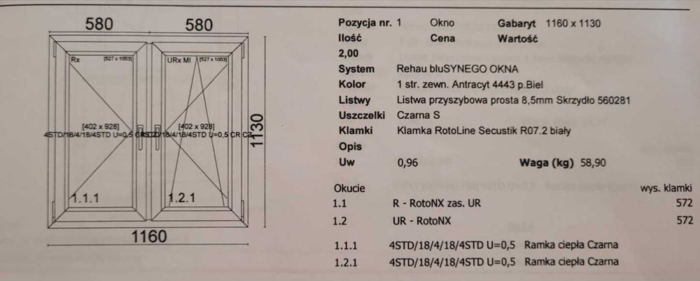 Okno Rehau 3 szybowe 116x113