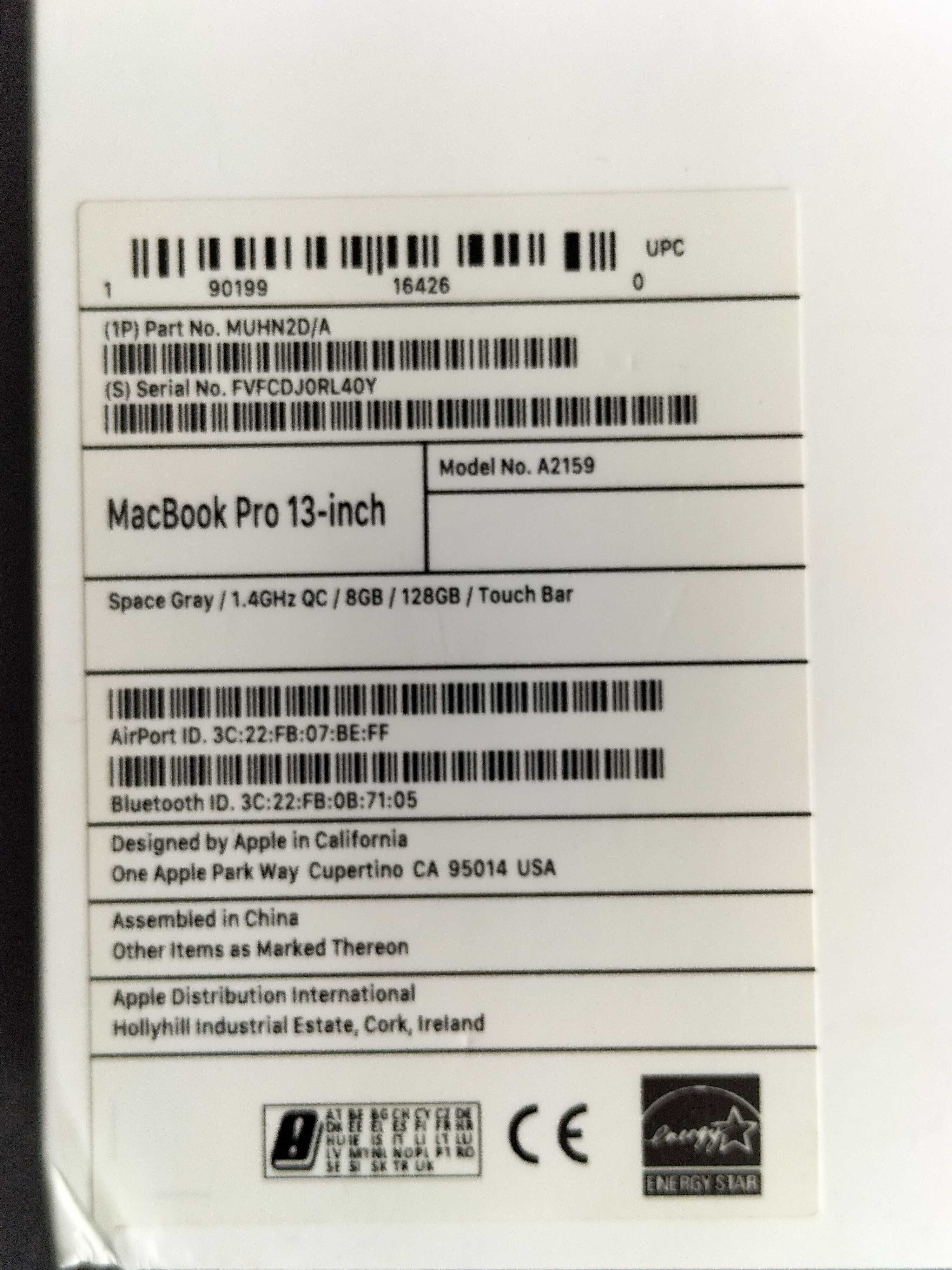 MacBook Pro 13 A2159 8GB Ram 128 SSD USZKODZONY