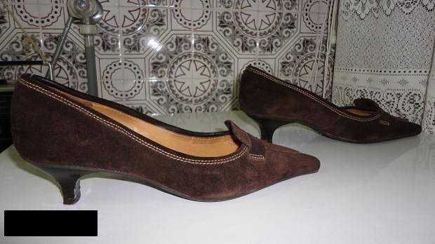 Sapatos de senhora em pele/camurça castanho Unisa