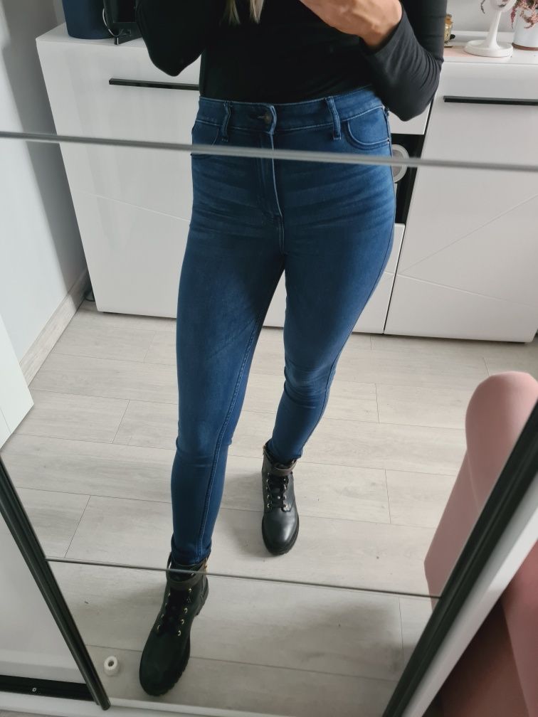 S M jeansy bardzo wysoki stan spodnie rurki high