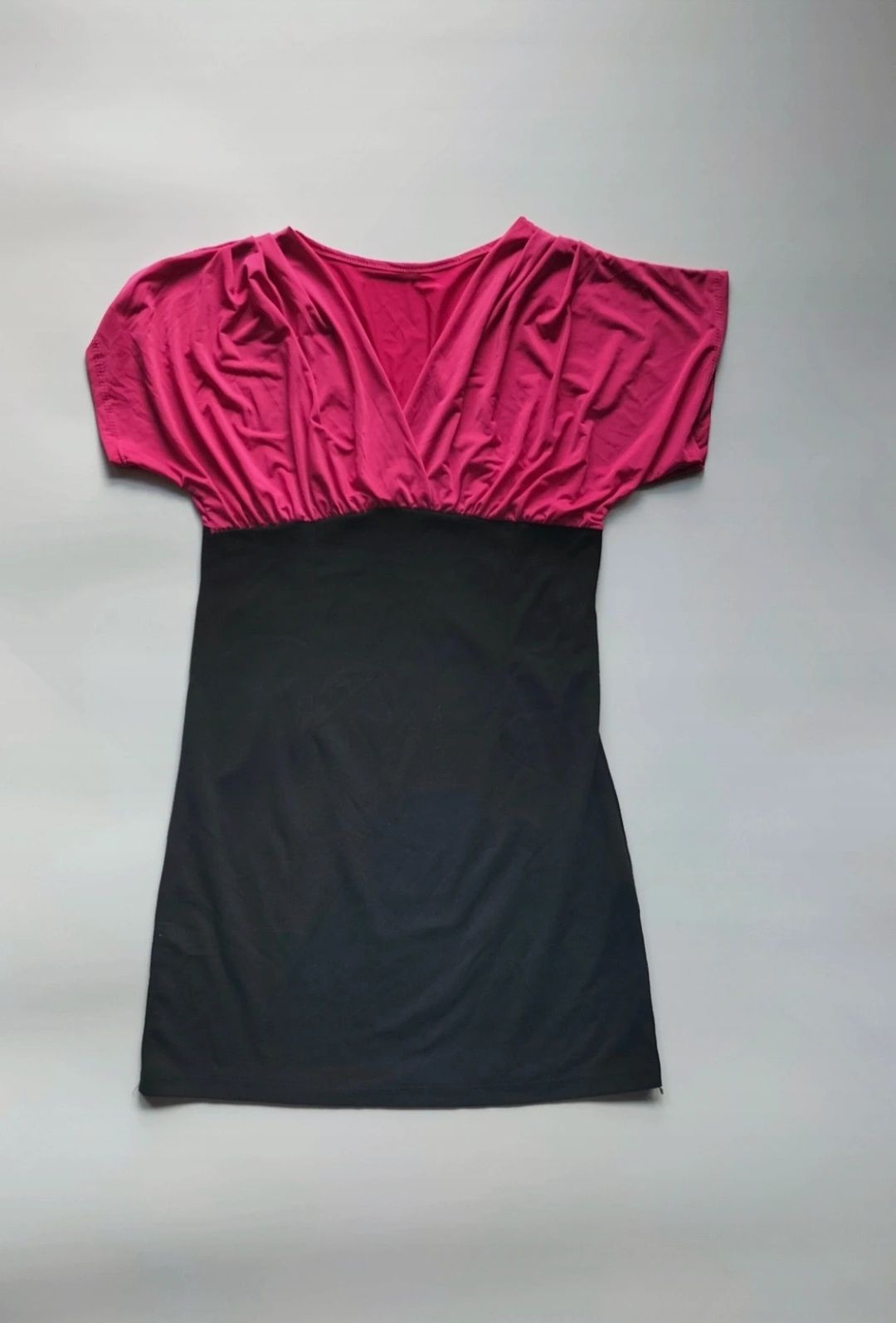 Różowo-Czarna Krótka Sukienka Damska