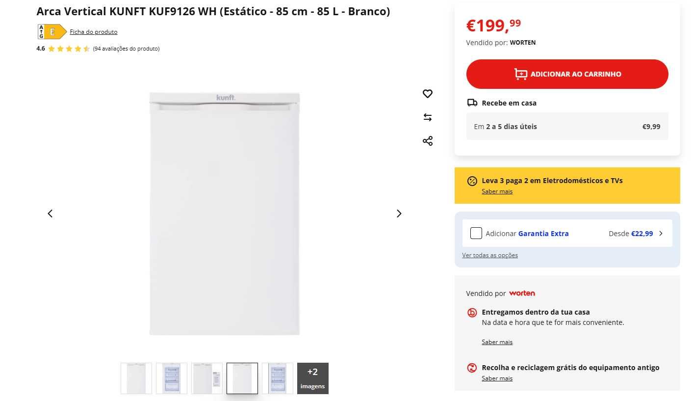 Arca Vertical KUNFT — 85 L | 85 cm | Estática | Branco