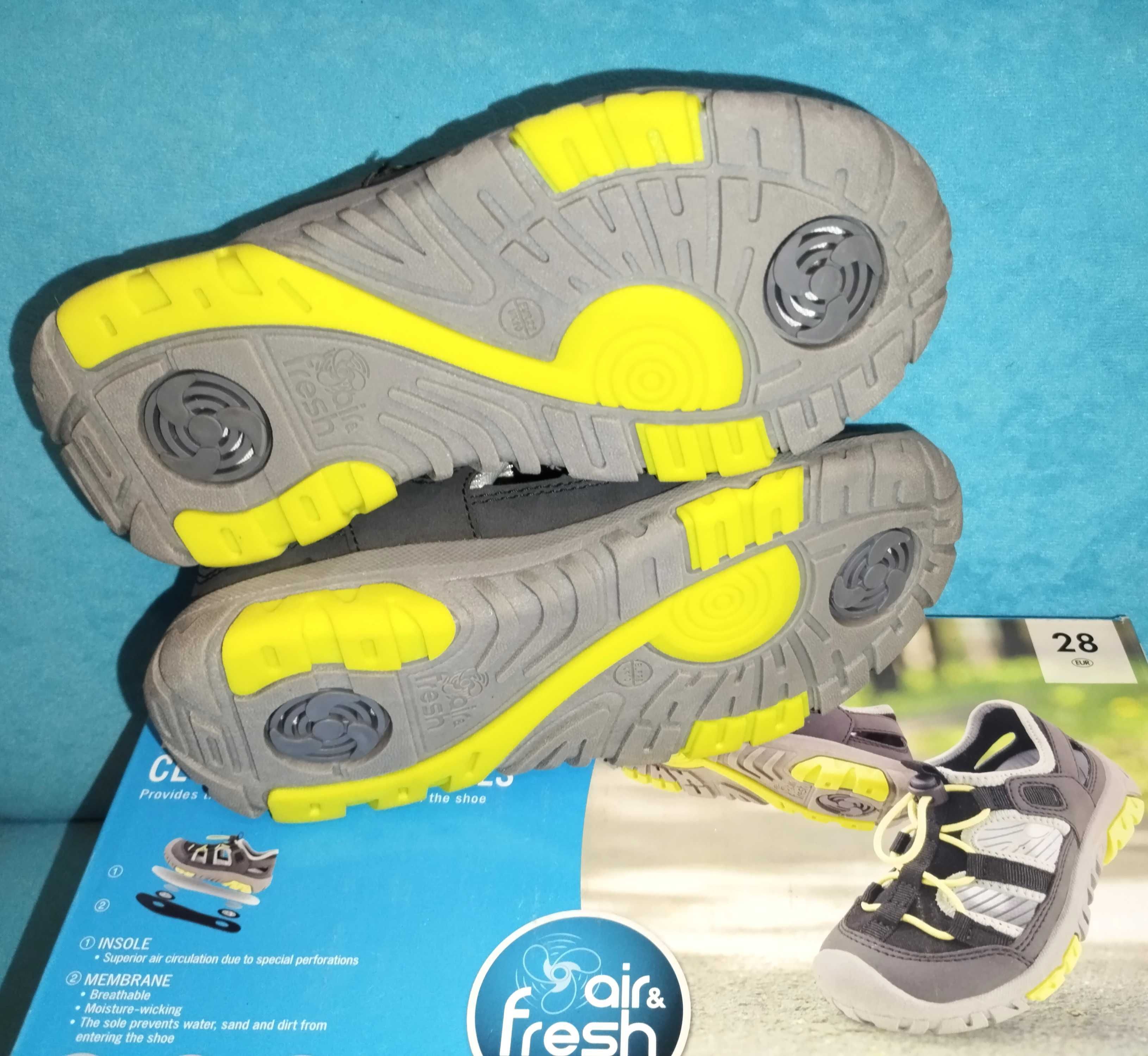Nowe 28 odporne na wodę buty Air Fresh na lato, szare z zółtym