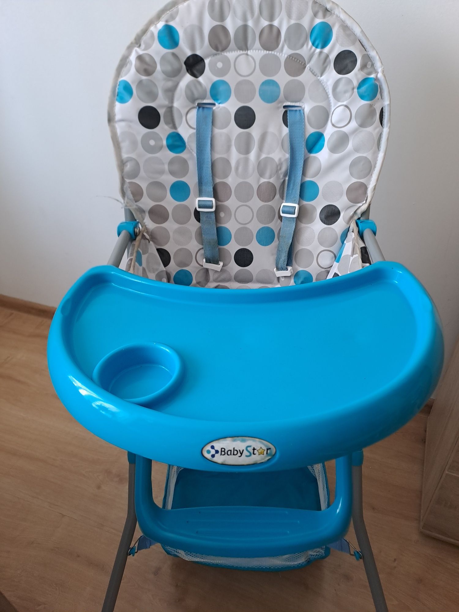 Składane krzesło krzesełko do karmienia biało niebieskie