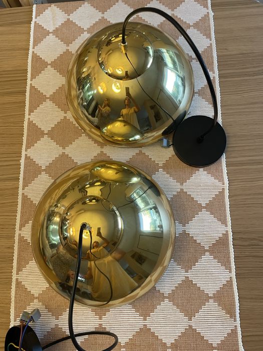 Candeeiro pendente em vidro dourado 30cm x 17cm